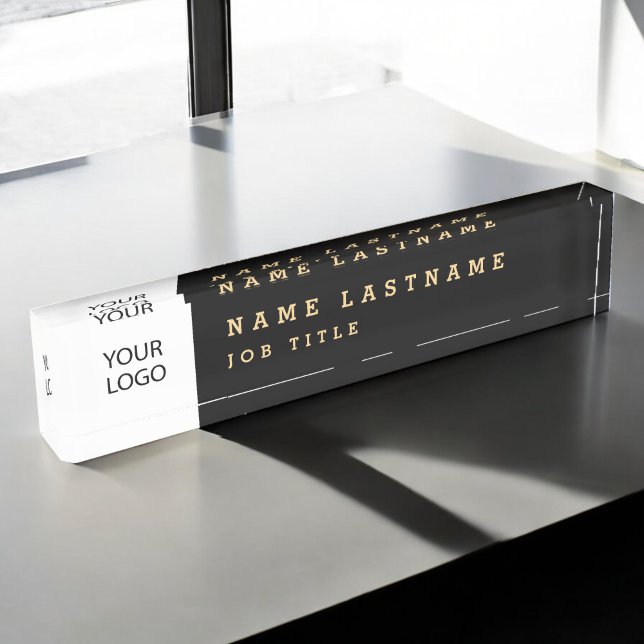 Custom Logo Executive Black Gold Professional Desk Name Plate (Creator Uploaded)