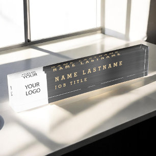 Custom Logo Executive Black Gold Professional Desk Name Plate