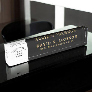 Custom Logo Executive Black Gold Professional Desk Name Plate