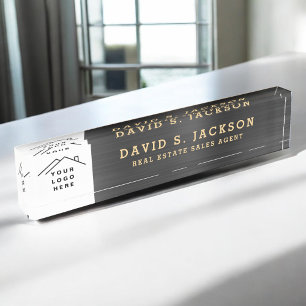 Custom Logo Executive Black Gold Professional Desk Name Plate
