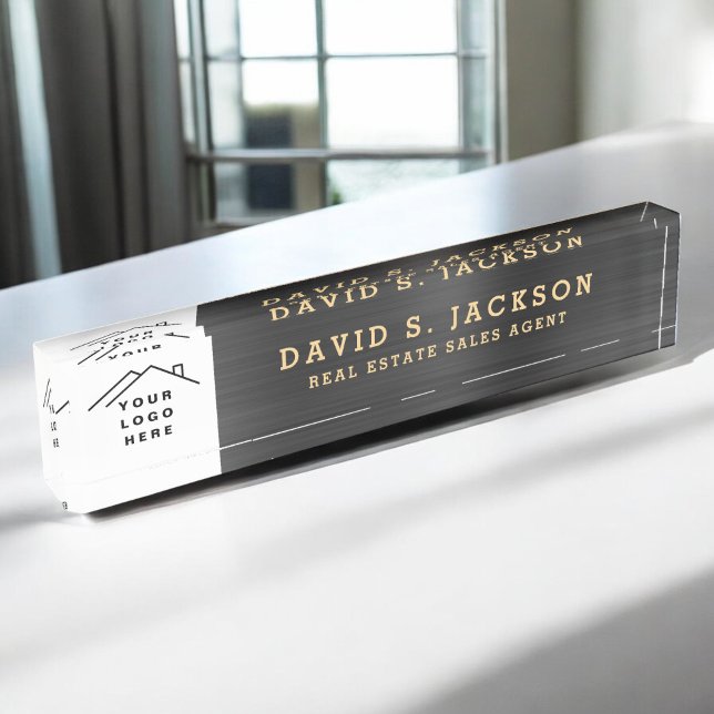 Custom Logo Executive Black Gold Professional Desk Name Plate (Creator Uploaded)
