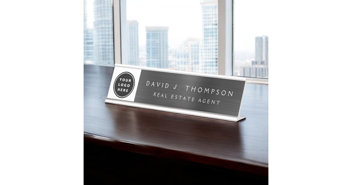 Custom Logo Executive Black Professional Desk Name Plate | Zazzle