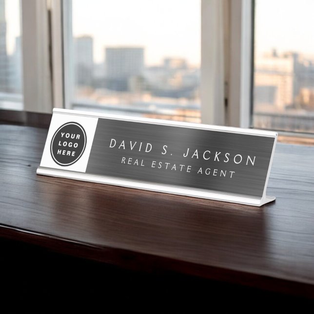 Custom Logo Executive Black Professional Desk Name Plate (Creator Uploaded)