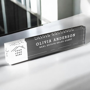 Custom Logo Executive Black Professional Desk Name Plate