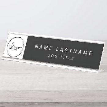 Custom Logo Executive Black Professional Desk Name Plate by Hot_Foil_Creations at Zazzle