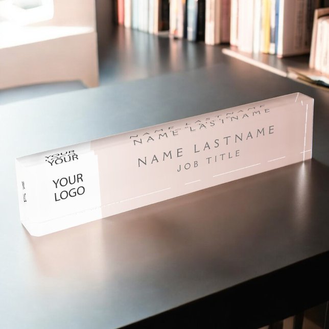 Custom Logo Executive Blush Pink Professional Desk Name Plate (Creator Uploaded)