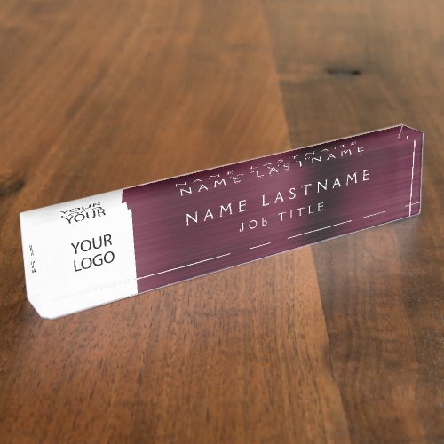 Custom Logo Executive Burgundy Professional Desk Name Plate