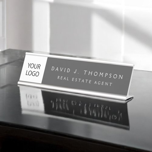 Custom Logo Executive Grey Professional Desk Name Plate