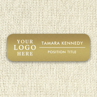 Custom Logo Executive Name Title Brushed Gold Name Tag