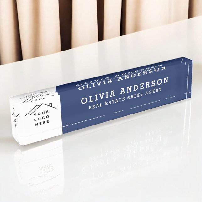 Custom Logo Executive Navy Blue Professional Desk Name Plate (Creator Uploaded)