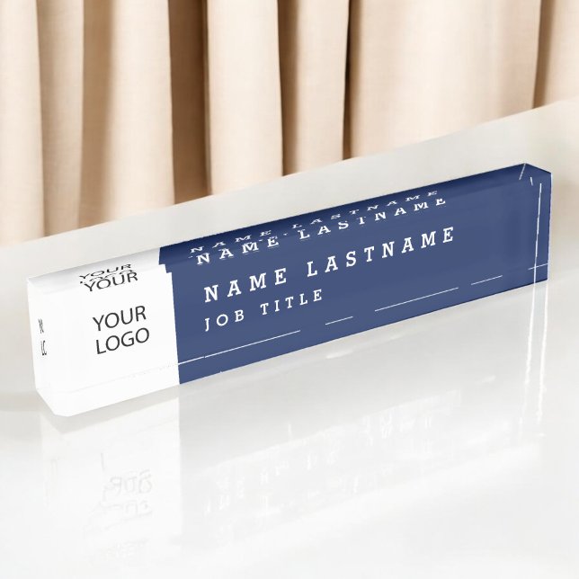 Custom Logo Executive Navy Blue Professional Desk Name Plate (Creator Uploaded)