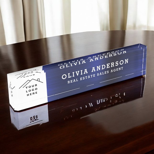 Custom Logo Executive Navy Blue Professional Desk Name Plate (Creator Uploaded)