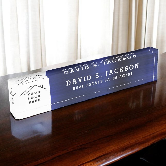 Custom Logo Executive Navy Blue Professional Desk Name Plate (Creator Uploaded)