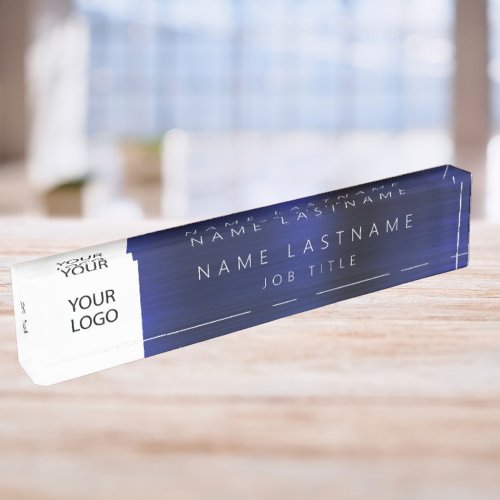 Custom Logo Executive Navy Blue Professional Desk Name Plate