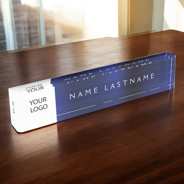 Custom Logo Executive Navy Blue Professional Desk Name Plate (Creator Uploaded)