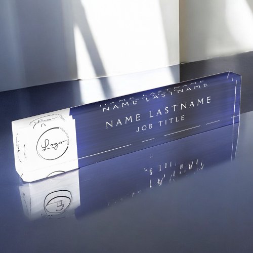 Custom Logo Executive Navy Blue Professional Desk Name Plate