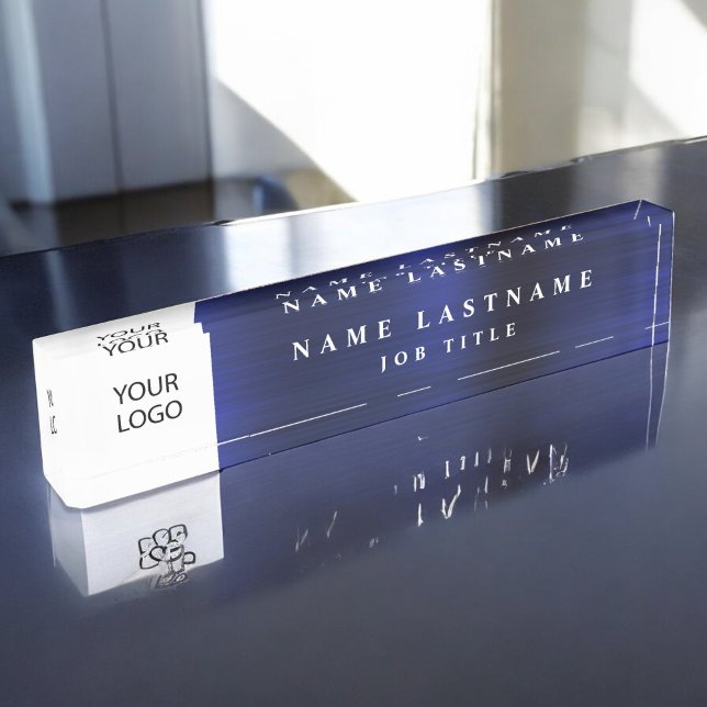 Custom Logo Executive Navy Blue Professional Desk Name Plate (Creator Uploaded)
