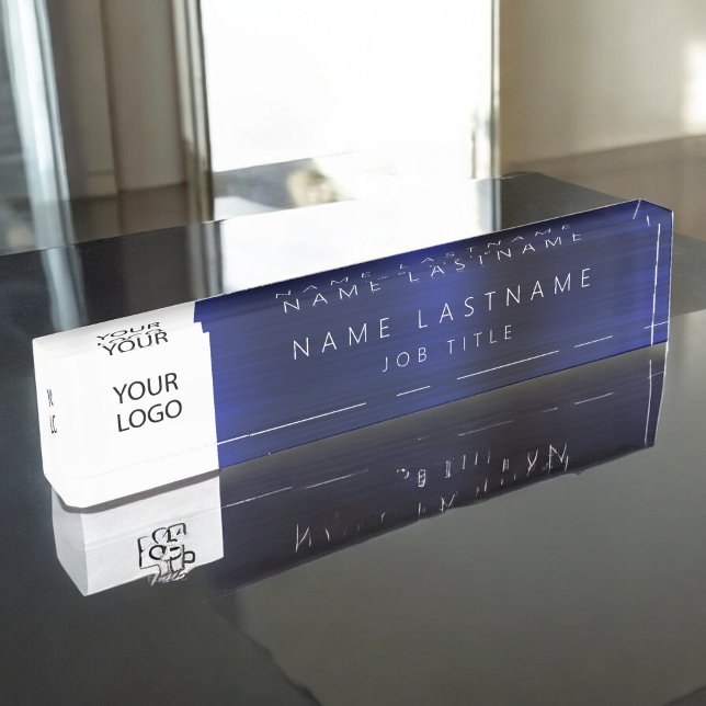 Custom Logo Executive Navy Blue Professional Desk Name Plate (Creator Uploaded)