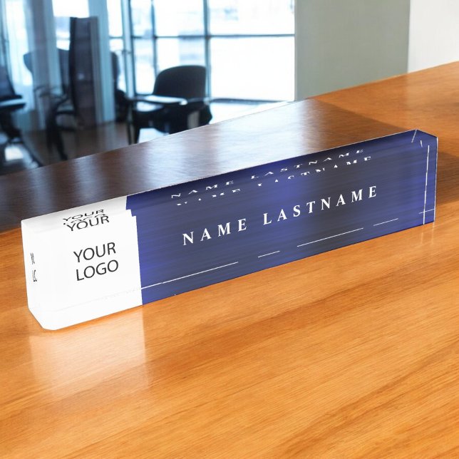 Custom Logo Executive Navy Blue Professional Desk Name Plate (Creator Uploaded)
