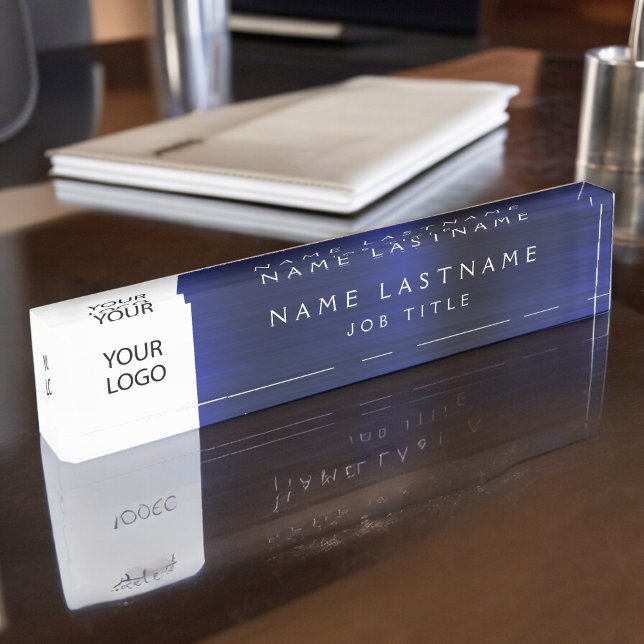 Custom Logo Executive Navy Blue Professional Desk Name Plate (Creator Uploaded)