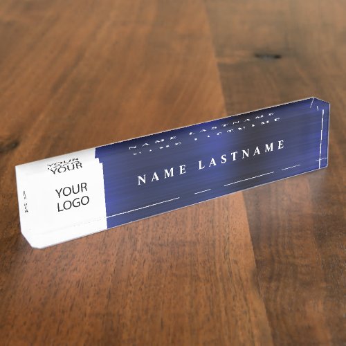 Custom Logo Executive Navy Blue Professional Desk Name Plate