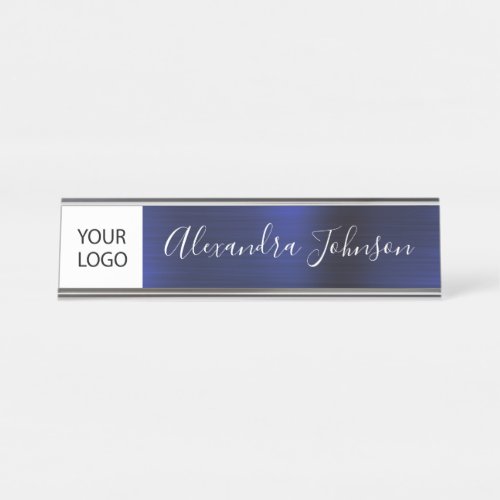 Custom Logo Executive Navy Blue Professional Desk Name Plate