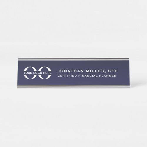 Custom Logo Executive Navy Blue Professional Desk Name Plate