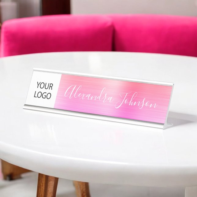 Custom Logo Executive Orange Pink Professional Desk Name Plate (Creator Uploaded)