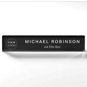 Custom Logo Executive Professional Black Desk Name Plate