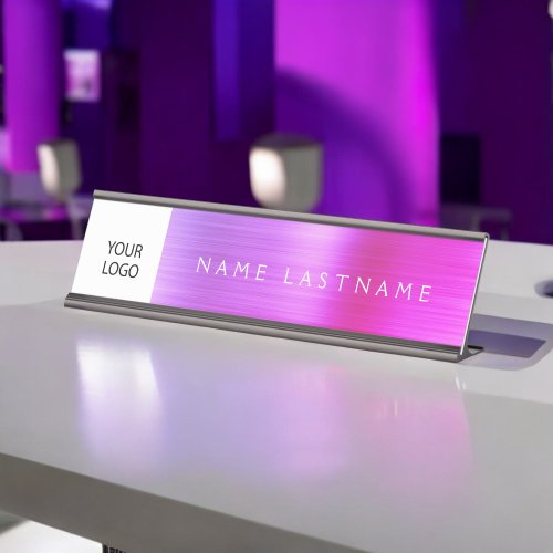 Custom Logo Executive Purple Pink Professional Desk Name Plate