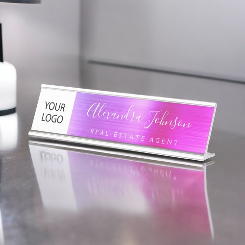 Custom Logo Executive Purple Pink Professional Desk Name Plate