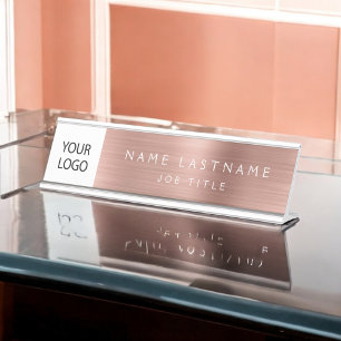 Custom Logo Executive Rose Gold Pink Professional Desk Name Plate