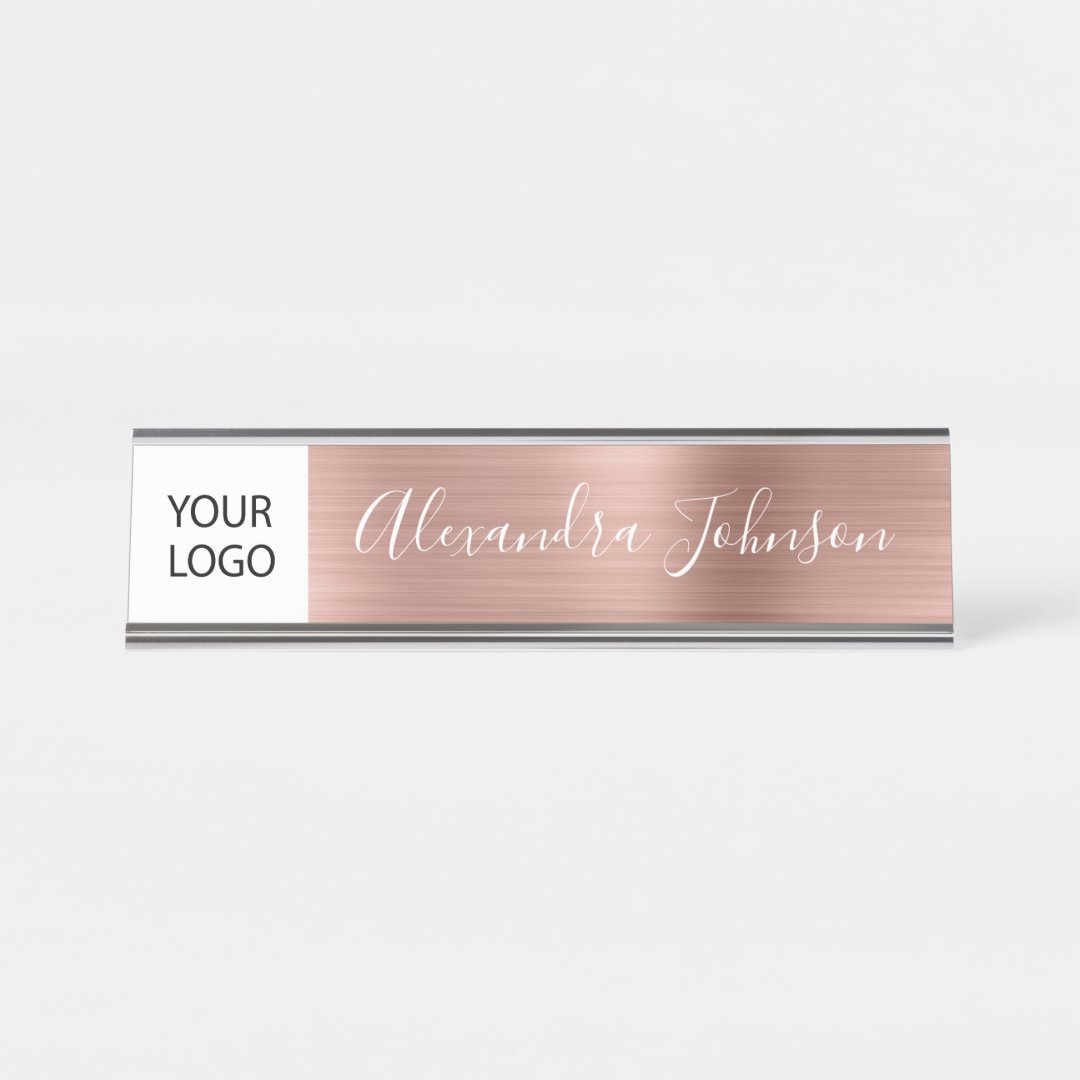 Custom Logo Executive Rose Gold Professional Desk Name Plate | Zazzle