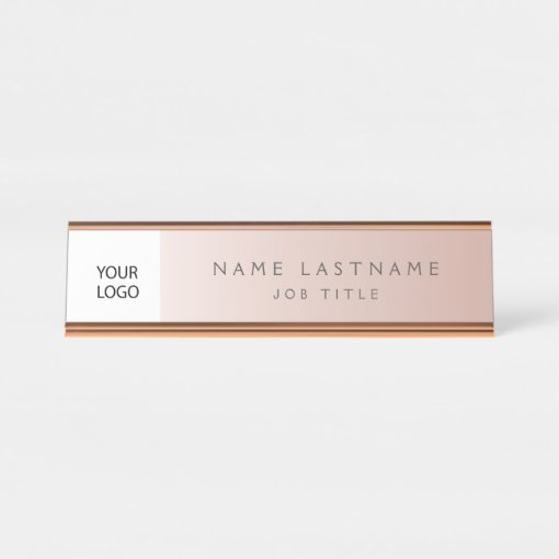 Custom Logo Executive Rose Gold Professional Desk Name Plate | Zazzle