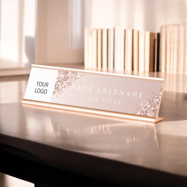 Custom Logo Executive Rose Gold Professional Desk Name Plate (Creator Uploaded)