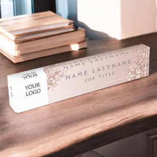 Custom Logo Executive Rose Gold Professional Desk Name Plate