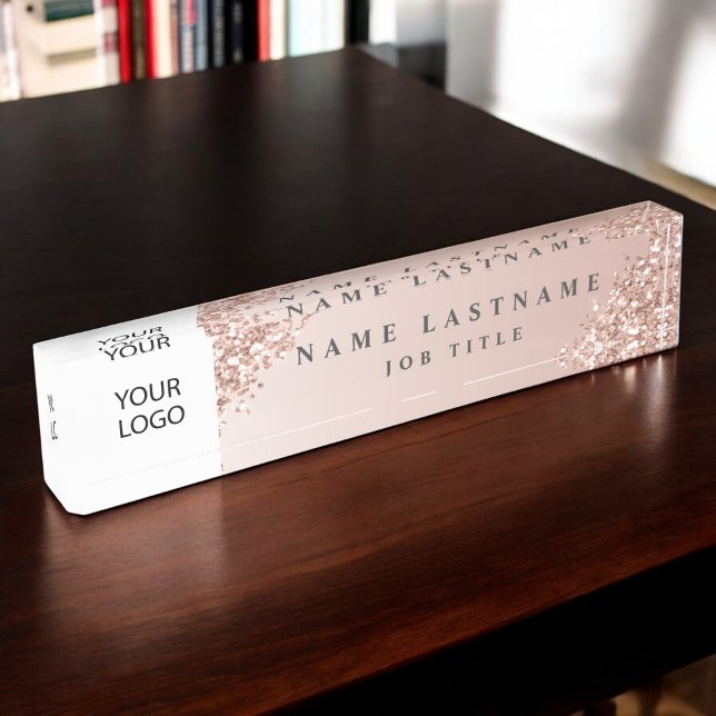 Custom Logo Executive Rose Gold Professional Desk Name Plate (Creator Uploaded)