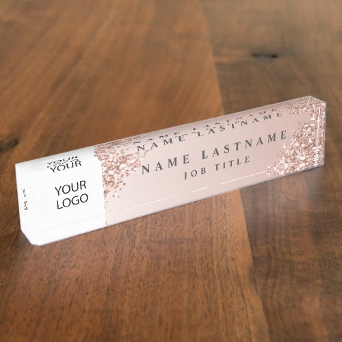 Custom Logo Executive Rose Gold Professional Desk Name Plate