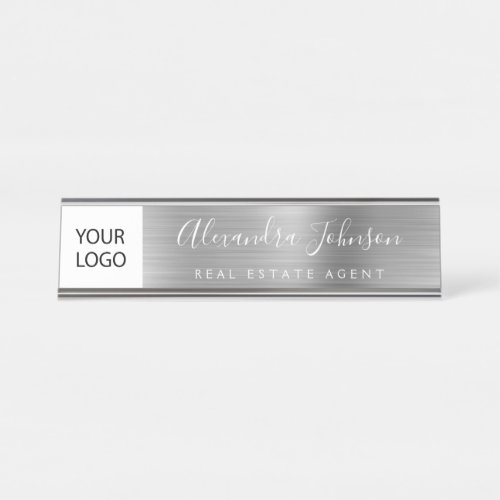 Custom Logo Executive Silver Professional Desk Name Plate