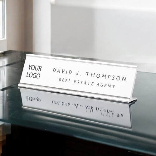 Custom Logo Executive White Professional Desk Name Plate