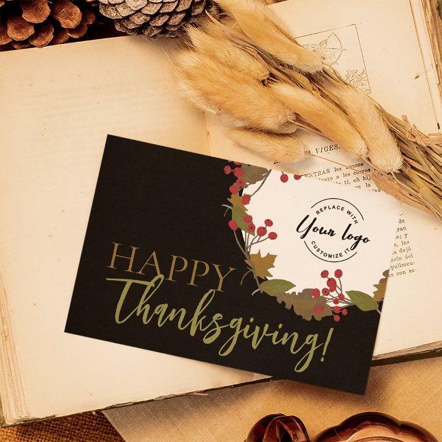 Custom logo Fall Foliage Happy Thanksgiving  Holiday Card (Happy Thanksgiving business logo branded greeting card)