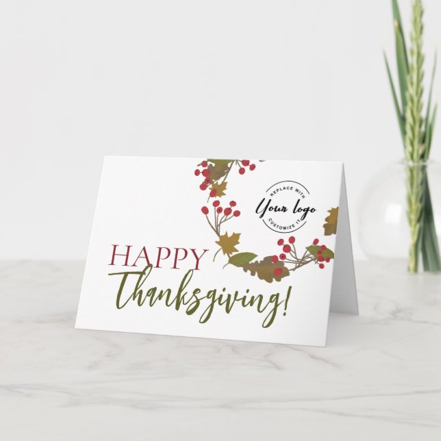 Custom logo Fall leaves Happy Thanksgiving  Holiday Card (Front)