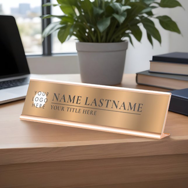 Custom Logo Faux Copper Classy Elegant Bronze Desk Name Plate (Creator Uploaded)
