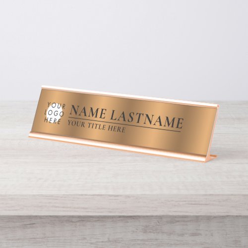 Custom Logo Faux Copper Classy Elegant Bronze Desk Name Plate