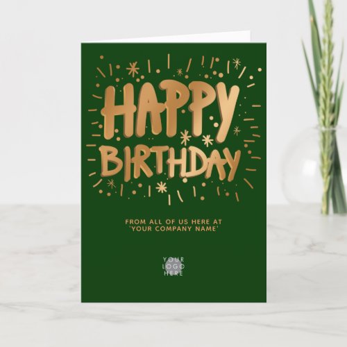 Custom Logo Faux Gold 3d Happy Birthday Dark Green Card