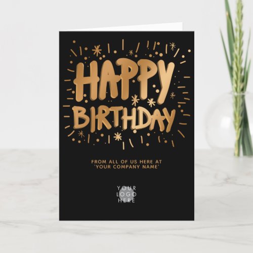 Custom Logo Faux Gold Fun Happy Birthday Black Card