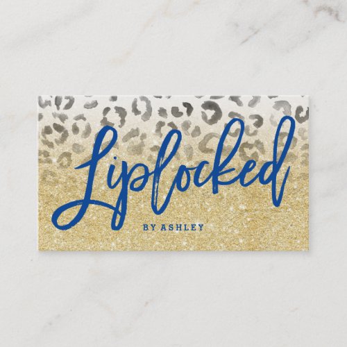 Custom logo faux gold glitter leopard watercolor business card