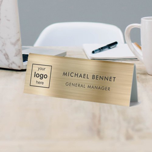 Custom Logo Faux Gold Metal Professional Business Table Tent Sign