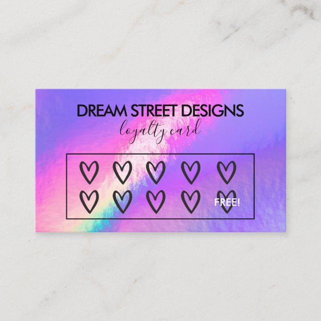 Custom Logo Faux Holographic Hearts Loyalty Card (Front)