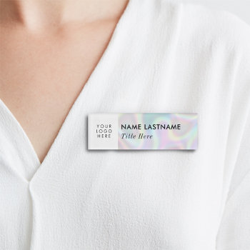 Custom Logo Faux Holographic Magnet Title Name Tag by pinkpinetree at Zazzle